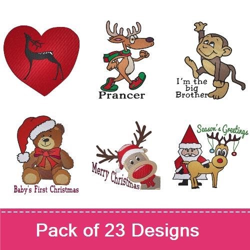 Christmas Character Embroidery Bundle – Santa Claus, Reindeer, Donkey & More (21 Designs)