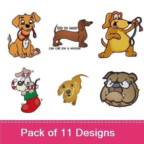 Cartoon Dog & Puppy Embroidery Bundle – Fun Dog Designs (11 Designs)