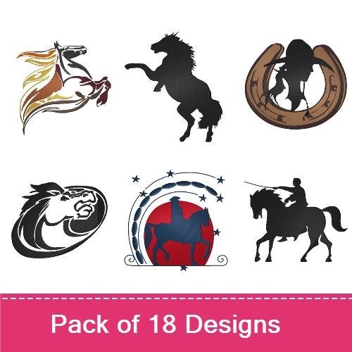Equestrian Embroidery Designs Bundle – Horseshoe, Brown Horse, Black Horse & More (17 Designs)