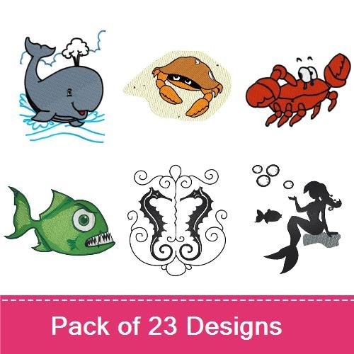 Cute Sea Creatures Embroidery Bundle – Colorful Fish, Seahorse, Cartoon Octopus & More (23 Designs)