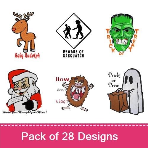 Holiday Characters Embroidery Bundle – Baby Rudolph, Santa Claus, Halloween Box & More (26 Designs)