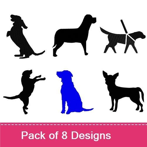 Dog Silhouette Embroidery Bundle – Various Breeds (8 Designs)