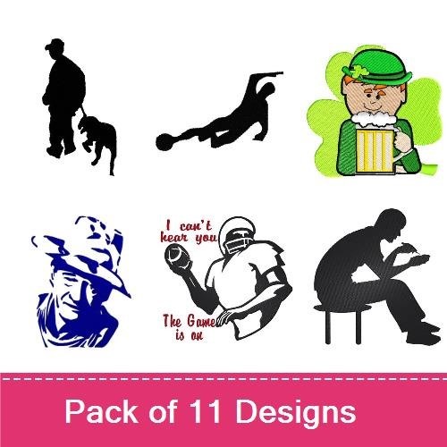 Classic Americana and Leisure Embroidery Bundle – Martin Luther King Jr., Man Sitting with Dog, Swimmer & More (11 Designs)