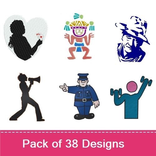 Expressive Silhouettes Embroidery Designs Bundle – Man with Hat, Jazz Musician, Dancer & More (38 Designs)