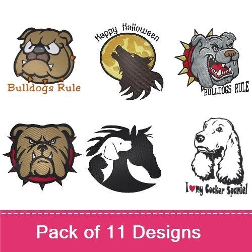 Bulldog & Cocker Spaniel Embroidery Bundle – Dog Faces and More (11 Designs)