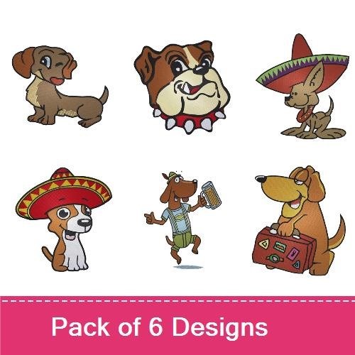 Dachshund & Bulldog Embroidery Bundle – Fun Dog Characters (6 Designs)