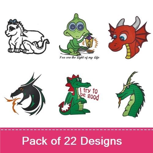 Flying Dragon Embroidery Designs Bundle – Dragon with Balloon, Dragon with Glasses, Green Dragon & More (21 Designs)