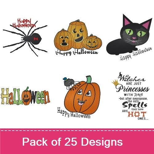 Halloween Embroidery Designs Bundle – Spider on Web, Ghost, Pumpkin & More (25 Designs)