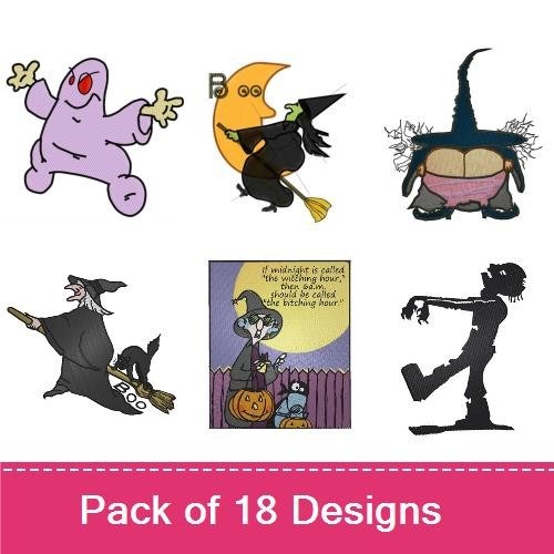 Halloween Characters Embroidery Designs Bundle – Dracula, Frankenstein, Ghost, Witch & More (18 Designs)