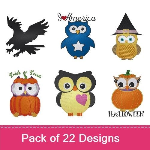 Cute Bird Characters Embroidery Bundle – Phoenix Bird, Owl with Glasses, Colorful Bird with Snack & More (20 Designs)