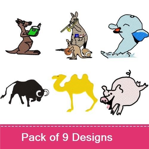 Cute Animal Embroidery Designs Bundle – Kangaroo Reading, Penguin, Dolphin & More (9 Designs)