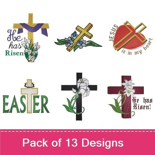 Easter Cross Embroidery Designs Bundle – Easter Celebration Cross, Sunrise Cross, He has Risen Cross & More (13 Designs)