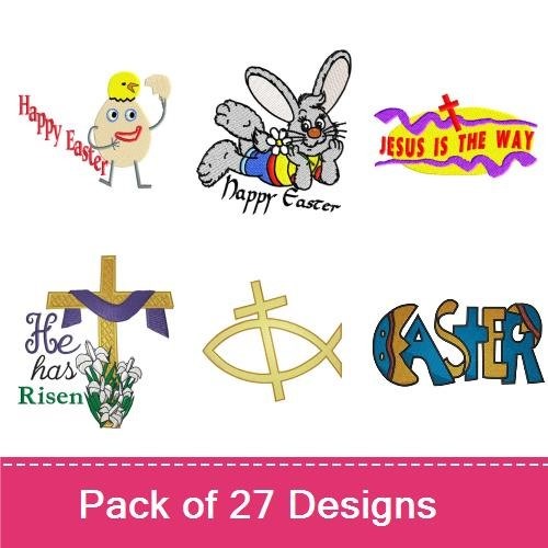 Easter Bunny & Religious Text Embroidery Bundle – Happy Easter & More (7 Designs)