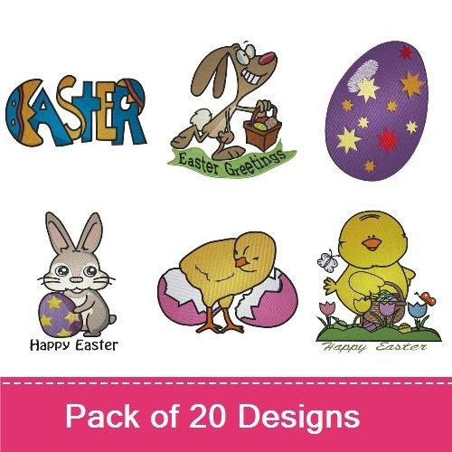 Easter Bunny & Chick Embroidery Designs Bundle – Easter Cross, Happy Easter Bunny, Chick Peeking from Egg & More (16 Designs)