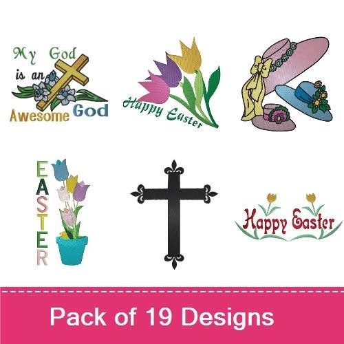 Easter Themed Embroidery Bundle – Cross, Flowers & More (19 Designs)
