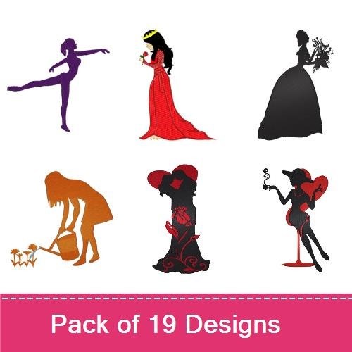 Elegant Dance Silhouettes Embroidery Designs Bundle – Dancer with Hat and Flowers, Ballet Dancer, Yoga Pose Dancer & More (19 Designs)