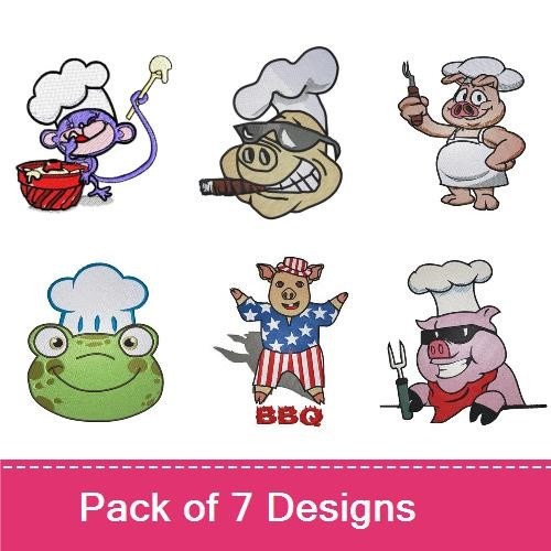 Chef Animal Characters Embroidery Designs Bundle – Chef Pig, Chef Bear, Chef Frog & More (6 Designs)