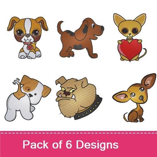 Dog Character Embroidery Bundle – Cute Canine Designs (6 Designs)