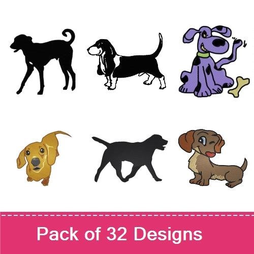 Dog Silhouettes & Cartoon Puppies Embroidery Bundle – Fun Designs (32 Designs)