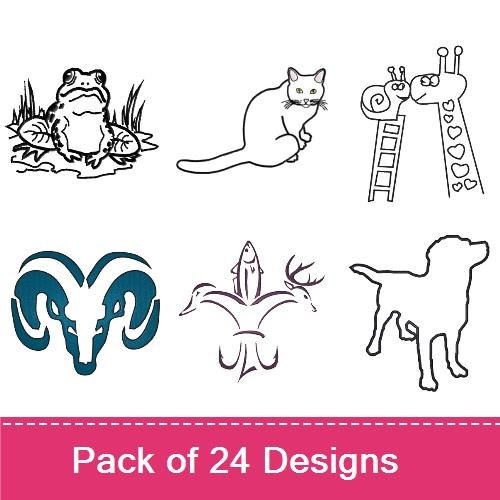 Animal Embroidery Bundle – Frog, Cat, Giraffe & More (24 Designs)