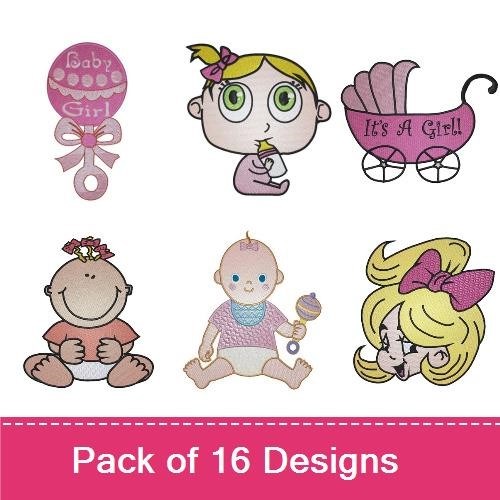 Baby Girl Embroidery Bundle – Balloon, Stork Delivery, Baby Girl with Ribbon & More (14 Designs)