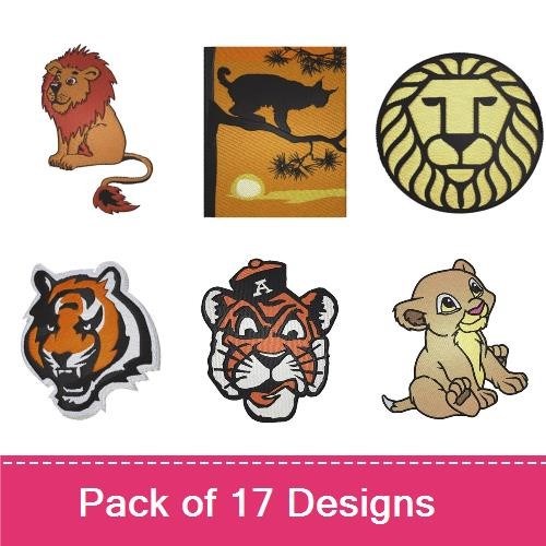 Lions & Big Cats Embroidery Bundle – Roaring Lion, Cartoon Lion with Crown, Serious Lion & More (17 Designs)