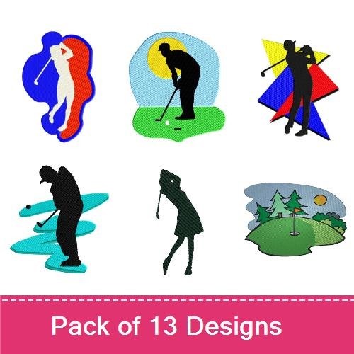 Golf Silhouettes Embroidery Bundle – Golfer in Action, Swinging Golfer, Golf Hole in One & More (13 Designs)