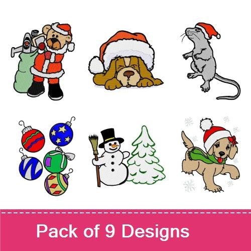 Santa Bear & Golden Retriever Embroidery Bundle – Holiday Designs (9 Designs)