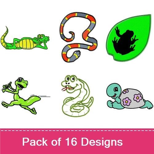 Cute Frogs & Reptiles Embroidery Bundle – Green Frog, Cartoon Frog, Snake & More (16 Designs)