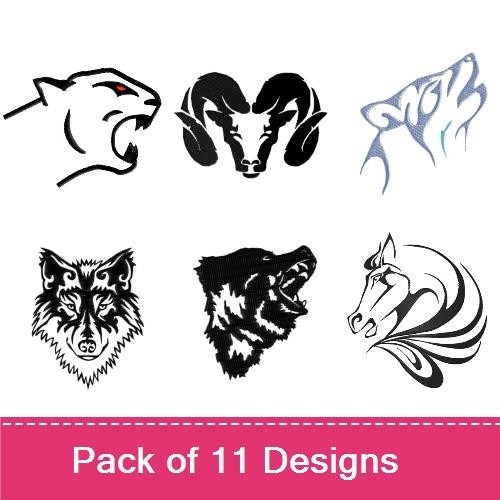 Wildlife Animal Heads Embroidery Designs Bundle – Panther, Ram, Deer, Wolf & More (11 Designs)