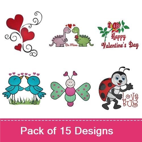 Hearts & Dinosaurs Embroidery Bundle – Valentine's Day Designs (15 Designs)