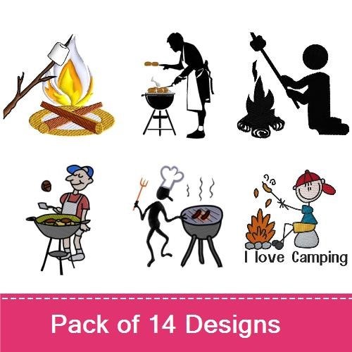 BBQ and Camping Embroidery Designs Bundle – Camping Boy, Camping Fire, I Love Camping & More (14 Designs)