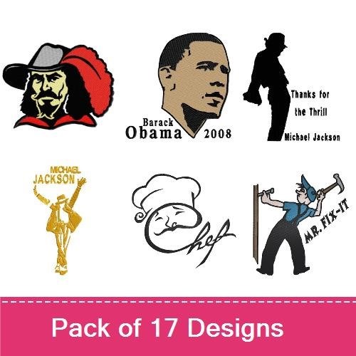 Occupations and Icons Embroidery Designs Bundle – Chef Icon, Police Officer, Pirate, Viking & More (16 Designs)