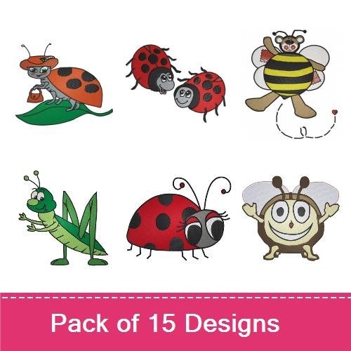 Bugs Embroidery Designs Bundle – Ladybug, Caterpillar, Dragonfly, Butterfly & More (14 Designs)