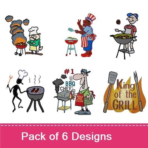 BBQ Grillers Embroidery Bundle – BBQ Chef, Griller with Smoke, Chef with Grill & More (6 Designs)