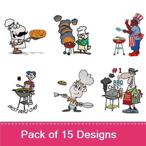 Chef & BBQ Embroidery Designs Bundle – BBQ Chef, Happy Chef, Chef Serving Food & More (15 Designs)