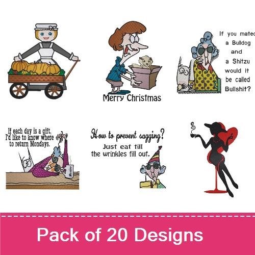 Whimsical Characters Embroidery Designs Bundle – Betty Boop, Witch on a Broom, Fishing Kid & More (17 Designs)