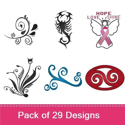 Redwork Elegant Swirls Embroidery Designs Bundle – Decorative Swirl Frame, Butterfly Flourish, Scorpion & More (29 Designs)