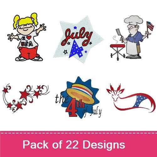 Patriotic USA Embroidery Designs Bundle – Girl with USA Shirt, Eagle Graphic, USA Rocket & More (20 Designs)