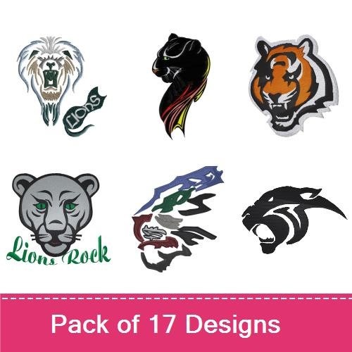 Wild Cats Embroidery Designs Bundle – Panther Head, Leopard Head, Lion Head, Tiger Head & More (15 Designs)