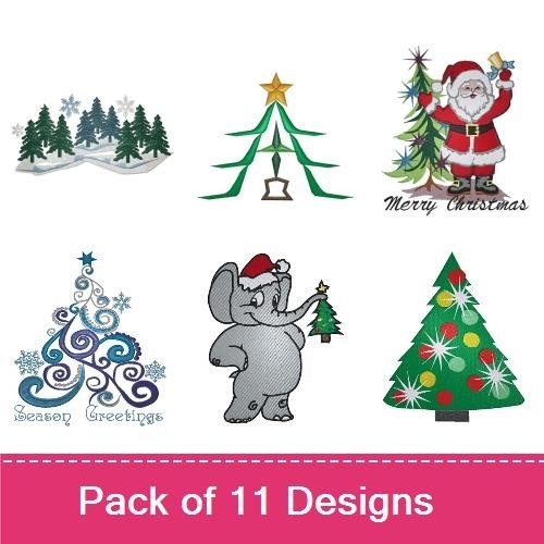 Christmas Embroidery Designs Bundle – Christmas Tree with Swirls, Snowman with Hat, Holiday Truck & More (11 Designs)