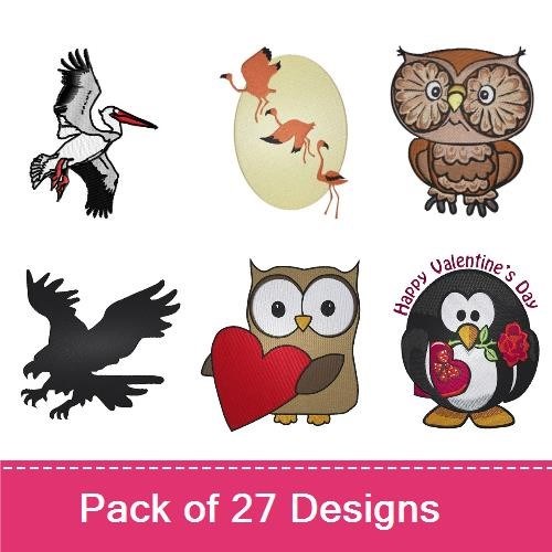 Whimsical Birds Embroidery Designs Bundle – Owl, Penguin, Stork & More (27 Designs)