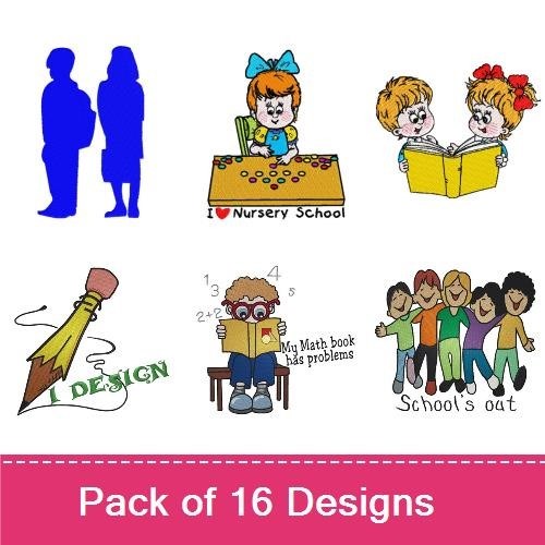 Back to School Embroidery Designs Bundle – Girl Reading Book, Teacher at Desk, School House & More (13 Designs)