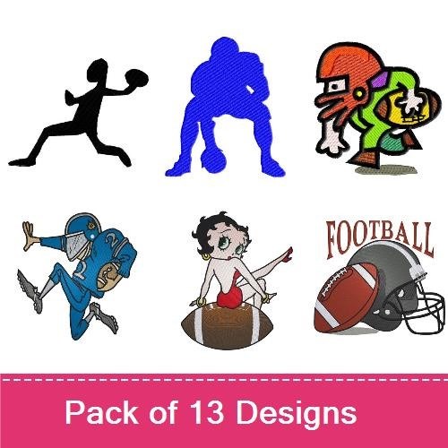 Football Themed Embroidery Designs Bundle – Football Helmet, Player Silhouette, Cheerleader & More (13 Designs)