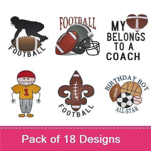 Football Themed Embroidery Bundle – Football, Helmet, Player & More (16 Designs)