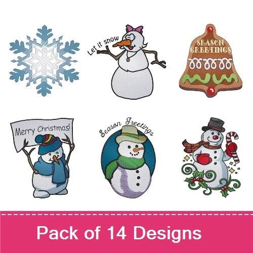 Winter Holiday Embroidery Designs Bundle – Snowman Family, Festive Wreath with Candles, Holiday Cheer & More (13 Designs)