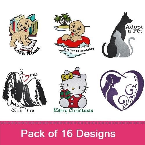 Puppy & Kitty Embroidery Bundle – Pet Lovers Designs (16 Designs)