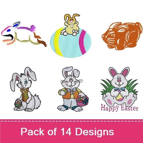 Easter Bunny Embroidery Designs Bundle – Bunny Running, Colorful Easter Egg, Bunny with Balloon & More (14 Designs)