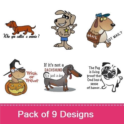 Dachshund & Pug Dog Embroidery Bundle – Funny Canine Designs (9 Designs)