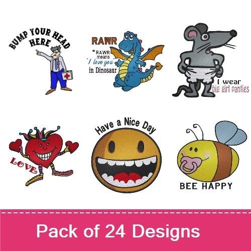 Funny Cartoon Embroidery Bundle – Whimsical Characters (24 Designs)